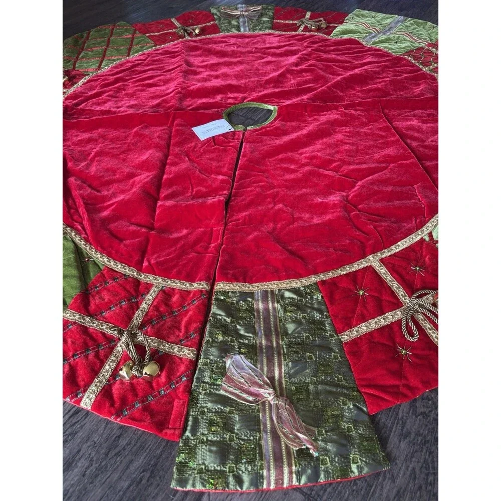 Frontgate Holiday Collection Christmas Tree Skirt Luxury Beads Gifts Bells  6'